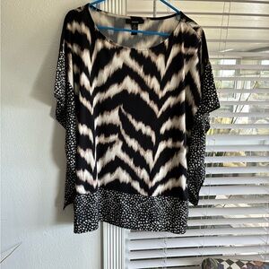 Alfani Black and White Animal-Print Flutter Sleeve Blouse